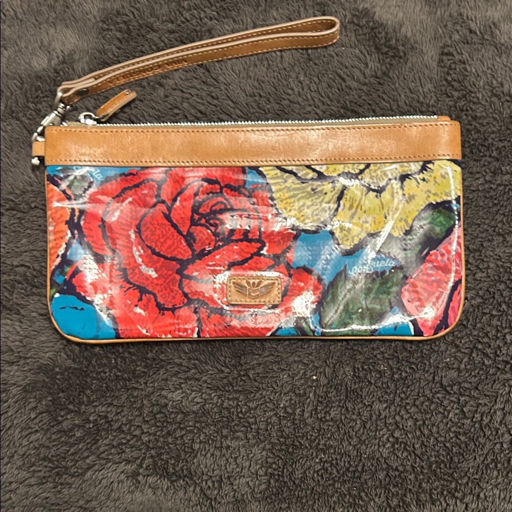 Consuela Floral Wristlet Clutch in Red, Yellow, Blue and Brown